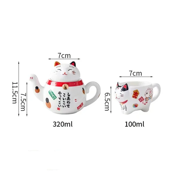 Ceramics Coffee Tea Set Japanese Lucky Cat Porcelain Teaware Sets Household 1 Pot 2 Cups Drinkware Kettle Bar Water Supplies - Image 4