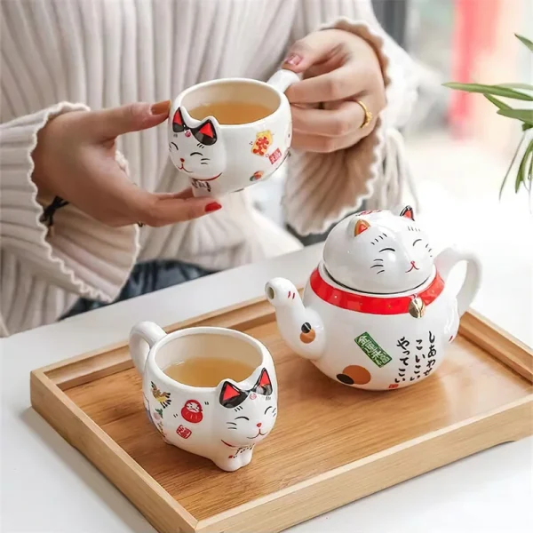 Ceramics Coffee Tea Set Japanese Lucky Cat Porcelain Teaware Sets Household 1 Pot 2 Cups Drinkware Kettle Bar Water Supplies