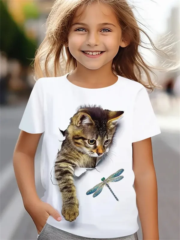 Cute Cat Daily Girls T-Shirts Trendy Girl Animal Cat 3d Printed T Shirt Children Gift Tshirts Casual Baby Clothes - Image 6