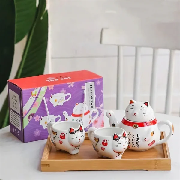 Ceramics Coffee Tea Set Japanese Lucky Cat Porcelain Teaware Sets Household 1 Pot 2 Cups Drinkware Kettle Bar Water Supplies - Image 5