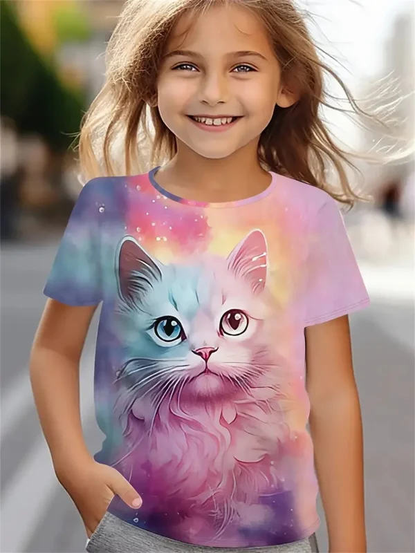 Cute Cat Daily Girls T-Shirts Trendy Girl Animal Cat 3d Printed T Shirt Children Gift Tshirts Casual Baby Clothes