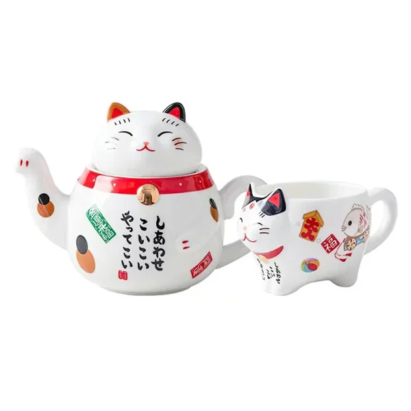 Ceramics Coffee Tea Set Japanese Lucky Cat Porcelain Teaware Sets Household 1 Pot 2 Cups Drinkware Kettle Bar Water Supplies - Image 6