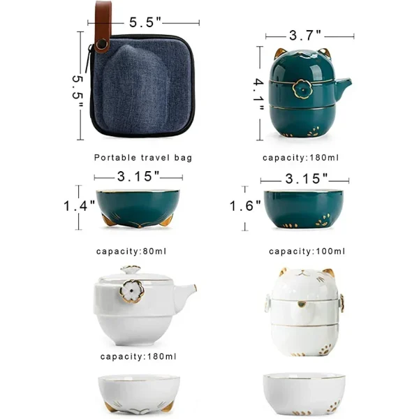 Portable Ceramic Lucky Cat Tea Cup Set 1 Teapot 2 Cups With Tea Strainer Lids 1 Storage Bag Tea Set Tea Pot And Cup Set - Image 6