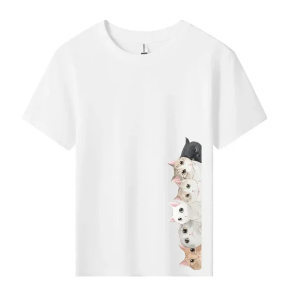 Summer Cotton T Shirt Boy Girl Tee Shirt Classic Funny Stacking Cat Pattern Printed Kid Clothes Children's Cute Tee Top - Image 2