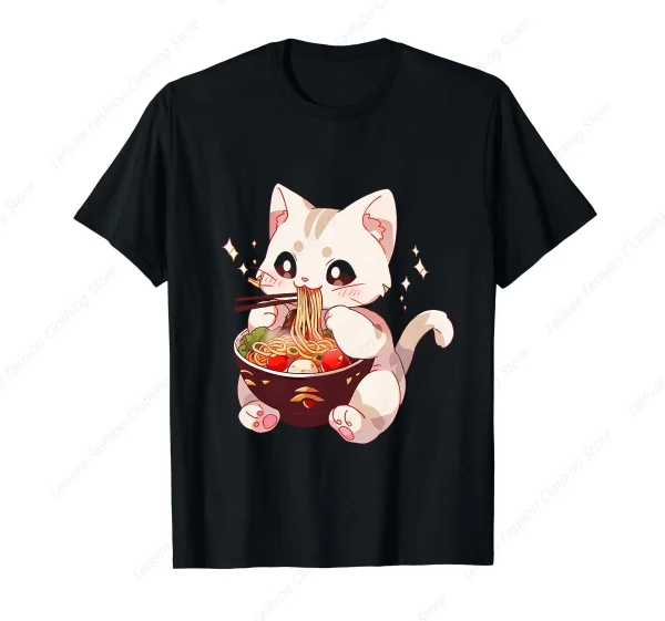 Cute Cat Ramen Noodles Kawaii Anime Girls Teen Japanese Food T-Shirt