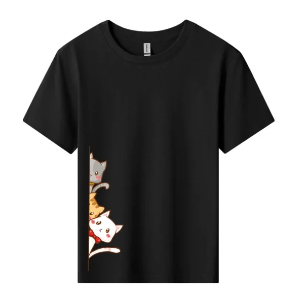 Summer Cotton T Shirt Boy Girl Tee Shirt Classic Funny Stacking Cat Pattern Printed Kid Clothes Children's Cute Tee Top