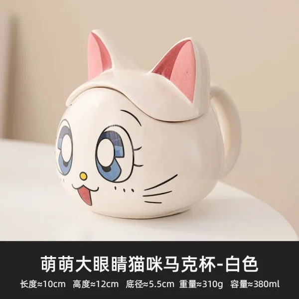 Ceramic Cat Water Cup with Lid, Household Female Coffee Cup, Office Drinking Cup, Cartoon Couple Cup - Image 6