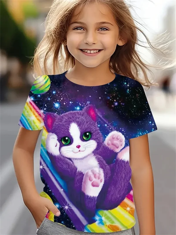 Cute Cat Daily Girls T-Shirts Trendy Girl Animal Cat 3d Printed T Shirt Children Gift Tshirts Casual Baby Clothes - Image 2