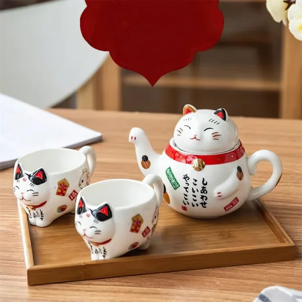 Ceramics Coffee Tea Set Japanese Lucky Cat Porcelain Teaware Sets Household 1 Pot 2 Cups Drinkware Kettle Bar Water Supplies - Image 3