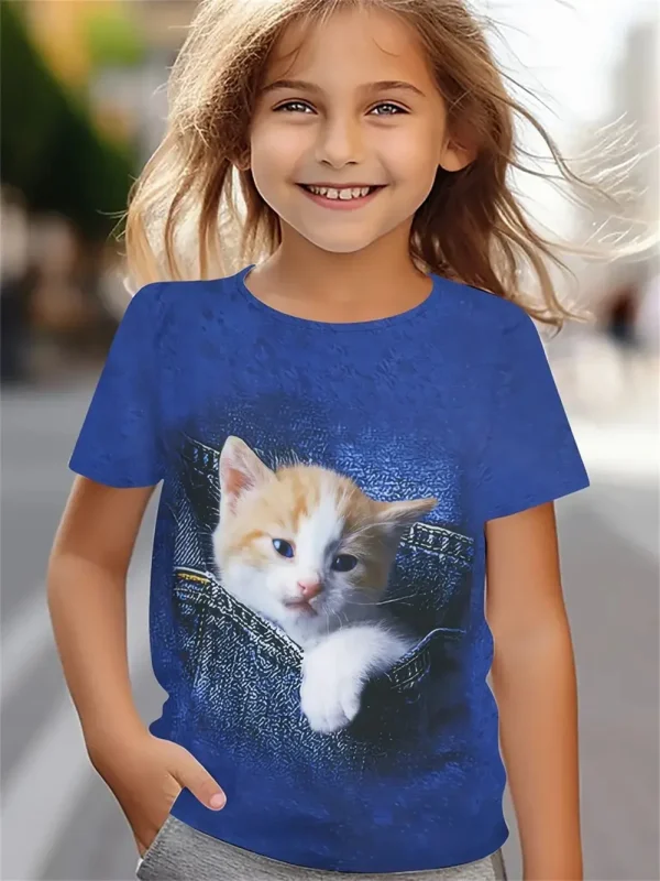 Cute Cat Daily Girls T-Shirts Trendy Girl Animal Cat 3d Printed T Shirt Children Gift Tshirts Casual Baby Clothes - Image 3