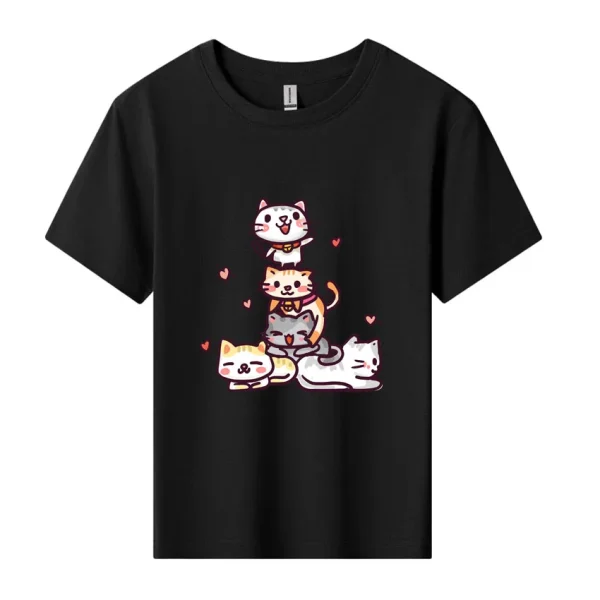 Summer Cotton T Shirt Boy Girl Tee Shirt Classic Funny Stacking Cat Pattern Printed Kid Clothes Children's Cute Tee Top - Image 5