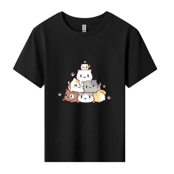 Summer Cotton T Shirt Boy Girl Tee Shirt Classic Funny Stacking Cat Pattern Printed Kid Clothes Children's Cute Tee Top - Image 6