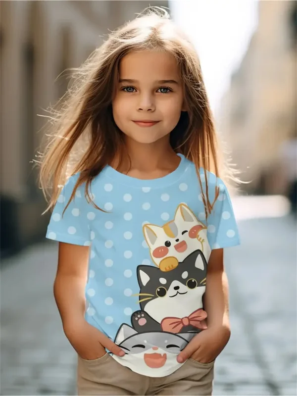 Cute Cat Daily Girls T-Shirts Trendy Girl Animal Cat 3d Printed T Shirt Children Gift Tshirts Casual Baby Clothes - Image 5